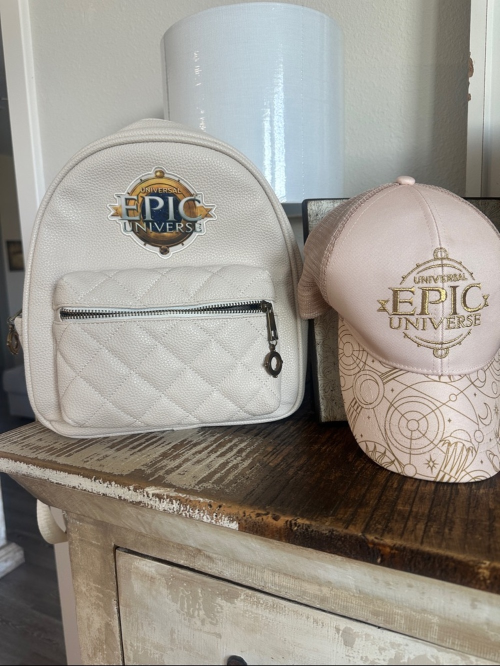 Universal Studios Epic Universe Cream Mini Backpack and hat set